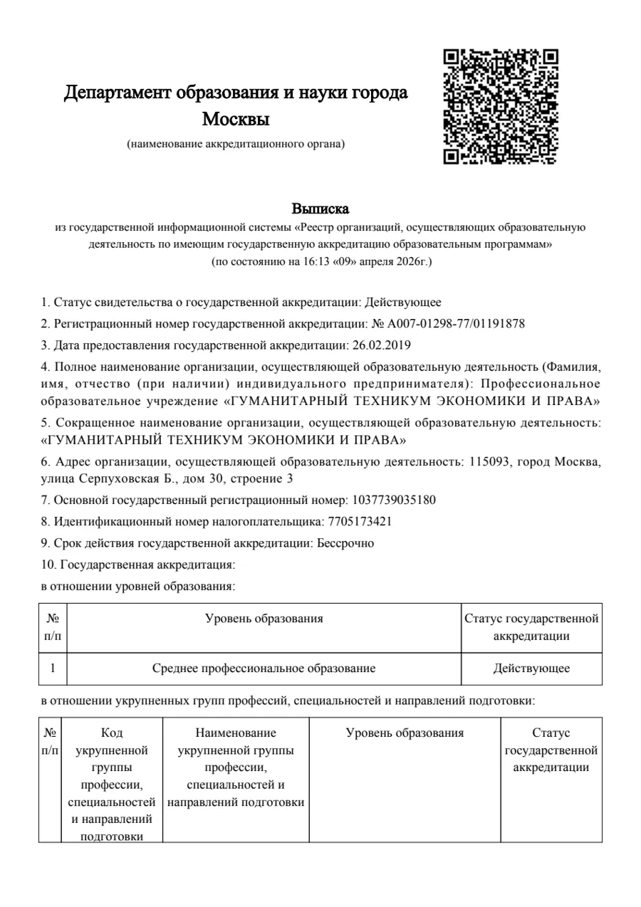 Выписка из реестра государственной аккредитации ГТЭП